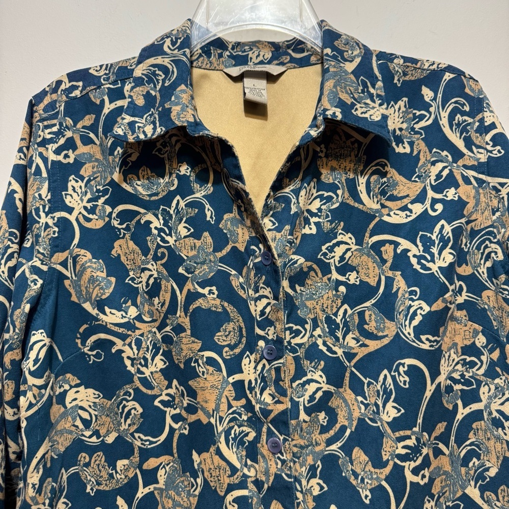 Floral Patterned Button Down Jacket - Blue And Go… - image 2